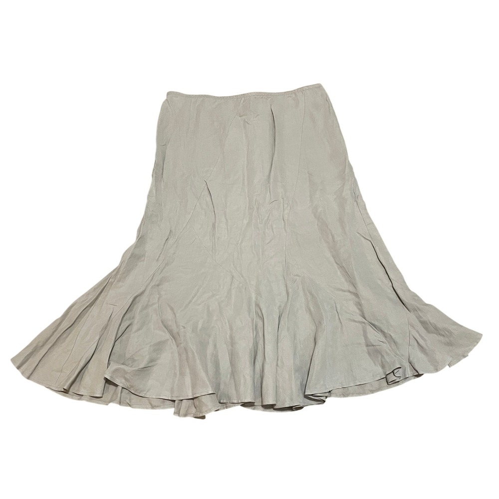 J.Jill Womens L Jute Beige Silk Linen Blend Flared A-Line Cottage Midi Skirt NWT